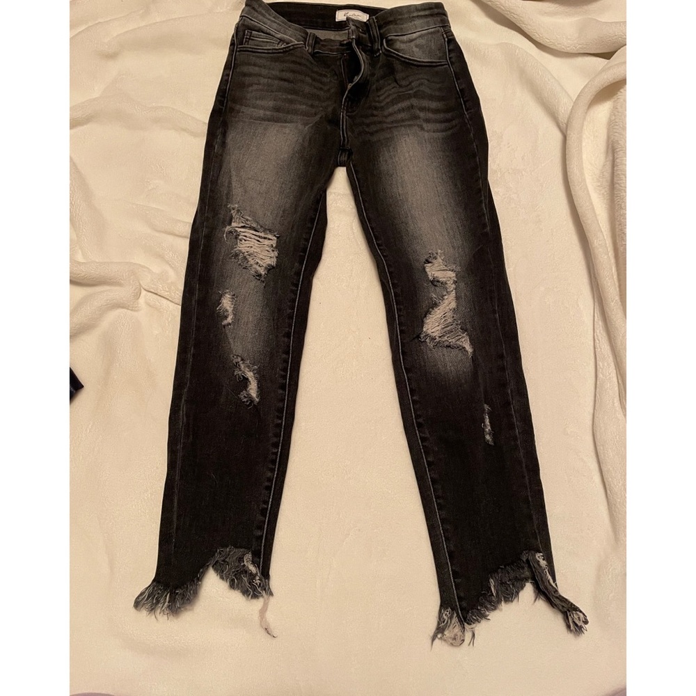 Distressed black raw hem Kancan jeans